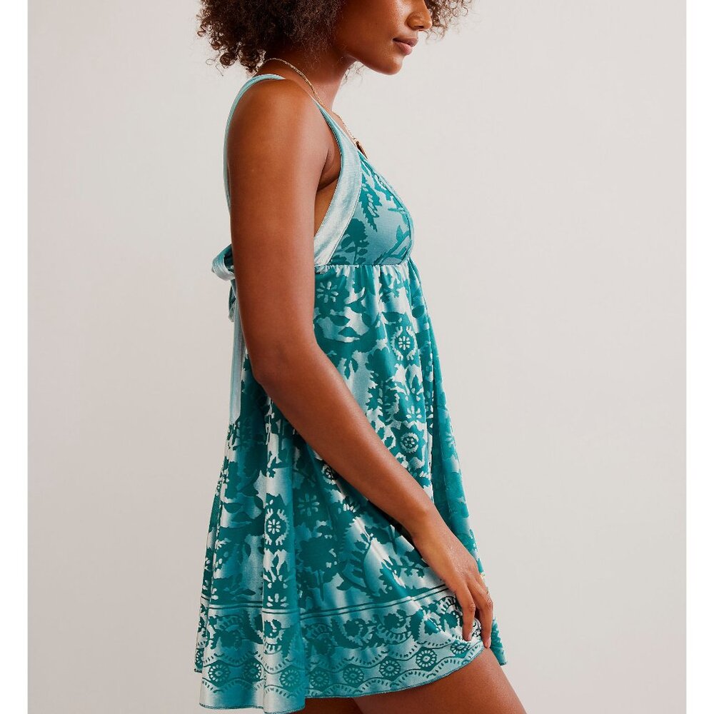 Free People Teal Lace Chemise - Picture 3 of 5